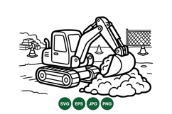 Black And White Excavator Clipart For Construction Designs Product Image 1