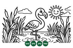 Cute Flamingo Line Art Coloring Vector Illustration Product Image 1