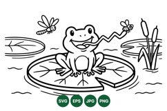 Cute Frog on Lily Pad Vector Clipart Design Product Image 1