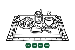 Hand Drawn Breakfast Tray With Coffee And Toast Illustration Product Image 1