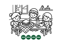 Line Art Kids Lunch Time Svg Illustration Product Image 1
