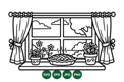 Hand Drawn Cozy Kitchen Window Clipart Design Product Image 1