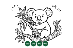 Hand Drawn Koala Sitting on Tree Branch Illustration Product Image 1