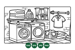 Hand Drawn Laundry Room Household Clipart Product Image 1