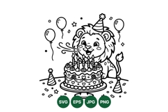 Cute Lion Birthday Party Illustration Design Product Image 1