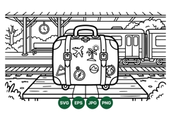 Line Art Travel Suitcase Illustration For Vacation Designs Product Image 1