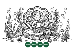 Cute Mermaid Reading Underwater Clipart Design Product Image 1