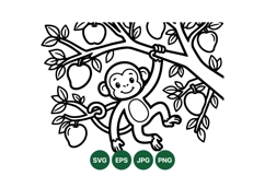 Cute Monkey Hanging On Apple Tree Vector Illustration Product Image 1
