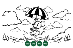 Hand Drawn Cute Mouse With Umbrella Vector Product Image 1