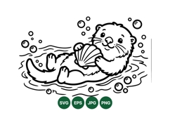 Cute Otter Holding Shell Line Art Illustration Product Image 1