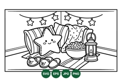 Hand Drawn Cozy Nighttime Room Clipart Product Image 1