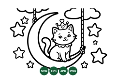 Cute Cat Sitting On Moon Swing Clipart Product Image 1