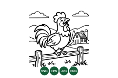 Detailed Rooster Line Drawing Farm Illustration Product Image 1