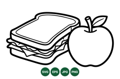 Hand Drawn Sandwich And Apple Clipart Illustration Product Image 1
