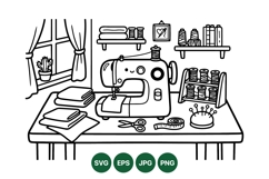 Hand Drawn Sewing Room Vector Clipart Design Product Image 1