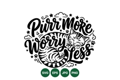 Cute Sleeping Cat Purr More Worry Less SVG Design Product Image 1