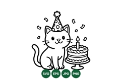 Cute Cat Birthday Clipart Illustration Design Product Image 1