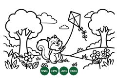 Black And White Cute Squirrel Kite Svg Clipart Product Image 1