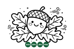 Hand Drawn Cute Acorn And Oak Leaf Clipart Product Image 1