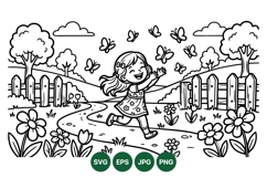 Cute Happy Girl Playing Outdoors Svg Illustration Product Image 1