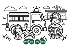 Cute Firefighter Truck Cartoon Clipart Design Product Image 1