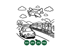 Cute Kids Vehicle Coloring Svg Design Product Image 1