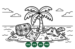 Outline Pirate Island Treasure Scene Vector Illustration Product Image 1