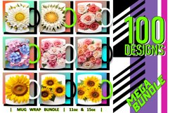100 3D Flower Mug Wrao Bundle Sublimation PNG, Sunflower PNG Product Image 1