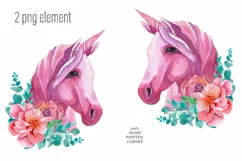 Cute pink unicorn clipart Watercolor Product Image 8