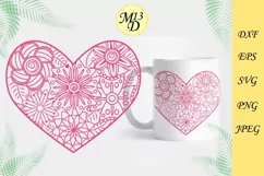 Silhouette of heart with zentangle flowers. Love zentangle Product Image 1