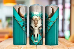 3D Bull Skull Sublimation Skinny Tumbler Wraps | Png Product Image 6