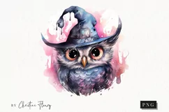 Pastel Owl Clipart | Watercolor Halloween PNG Product Image 1