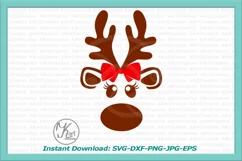 Christmas Reindeer face with bow svg, girl reindeer head svg Product Image 2