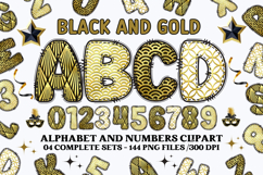 Black and Gold Alphabet png clipart, gold letters doodle Product Image 1