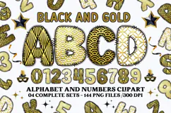 Black and Gold Alphabet png clipart, gold letters doodle Product Image 1