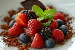 Colorful mixed berries with chocolate garnish Product Image 1