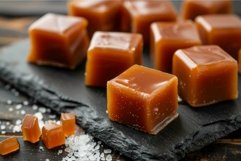 Gourmet salted caramel candies on slate Product Image 1