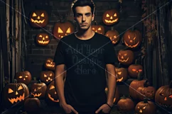 Halloween T Shirt Mockup Male, Black T-Shirt Mockup, d9 Product Image 2
