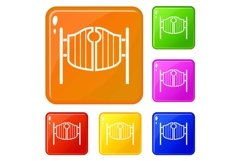 Vintage western swinging saloon doors icons set vector color Product Image 1