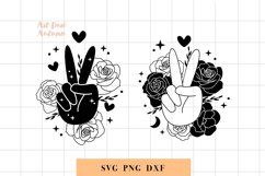 Peace sign with flowers and moon | Svg, Dxf and Png files Product Image 1