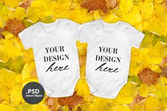 Fall 2 baby bodysuits mockup, twin baby bodysuit mockup Product Image 1