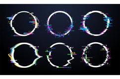 Glitch circle frame. Tv distorted signal chaos, glitched rin Product Image 1