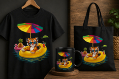 Cute Tiger Summer Pool Float PNG Tropical Beach Clipart Product Image 1