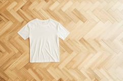 White T-shirt on a wooden background Product Image 1