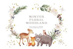 Frame Watercolor Winter Woodland, Christmas Animal Clipart Product Image 2