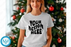 Bella Canvas 3001 Christmas, Woman white Tshirt Mockup Product Image 1