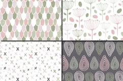 Blush Pink and Green Seamless Digital Paper / Pastel Hand drawn patterns / Scales, Hearts, Leaves, Terrazzo Backgrounds Product Image 3