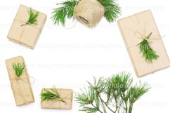 Kraft paper, jute cord, and pine twigs. Gifts packaging Product Image 1