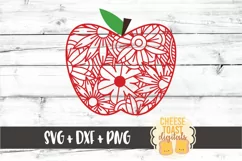 Apple - Floral Zen Doodle - Teacher SVG PNG DXF Cut Files Product Image 2