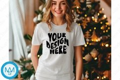 Bella Canvas 3001 Christmas, Woman white Tshirt Mockup Product Image 1